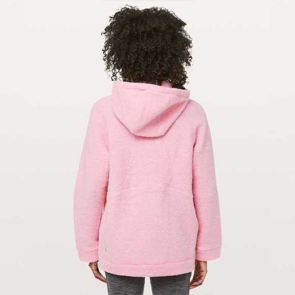 lululemon so sherpa hooded fleece jacket in heathered pink haze, size 4 - Picture 2 of 14